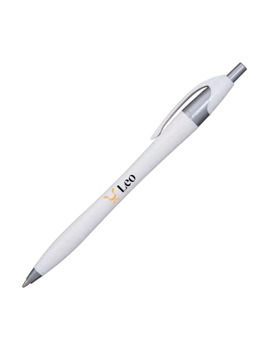 Novella White/Silver Shimmer Pen - Blue Ink w/Leo Logo