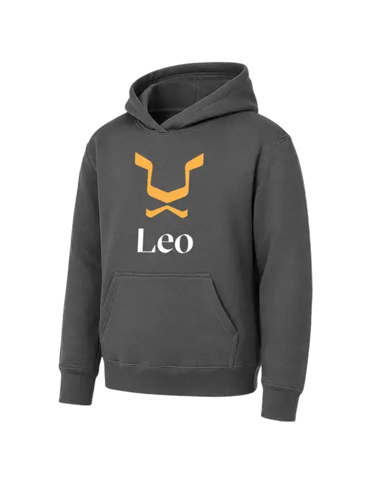 Youth Charcoal 7.8 oz Pullover Hooded Sweatshirt w/Leo Logo