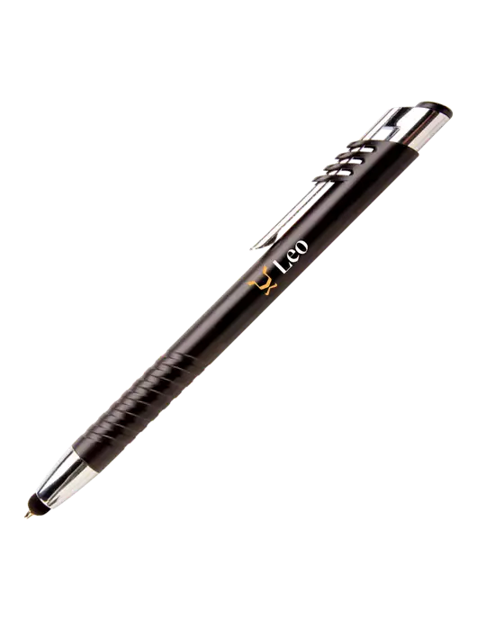 Schirhart Black Stylus Pen - Blue Ink w/Leo Logo