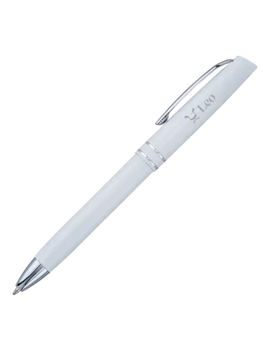 White Anguilla Black Ink Pen w/Leo Logo