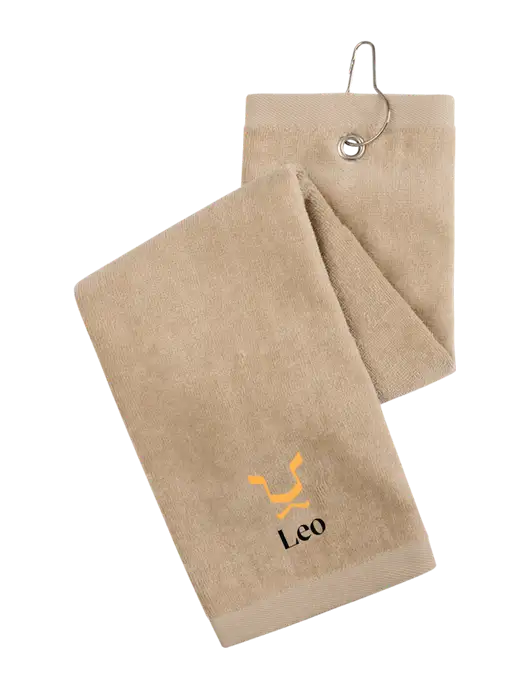 Khaki Tri-Fold Golf Towel with Grommet w/Leo Logo