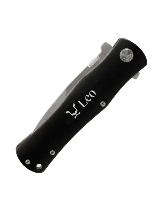 Black Folding Knife with Pocket Clip w/Leo Logo