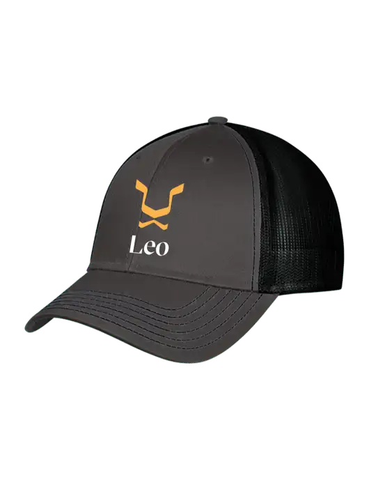 Charcoal & Black Mesh Trucker Cap Snap Back w/Leo Logo