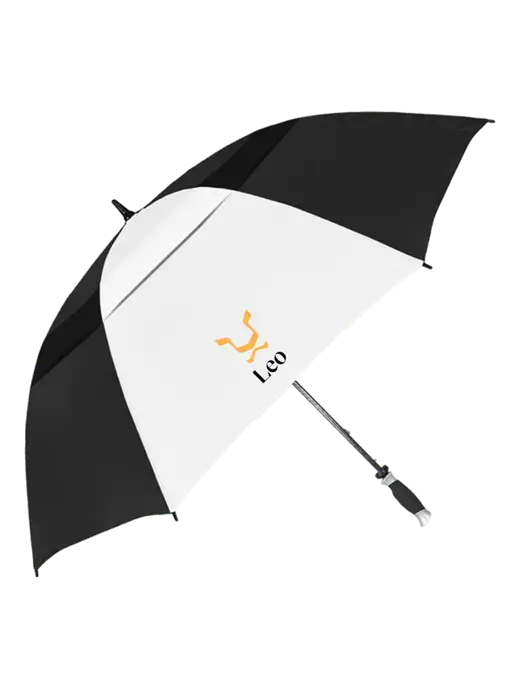 Black/White Vented Typhoon Tamer Golf Umbrella w/Leo Logo