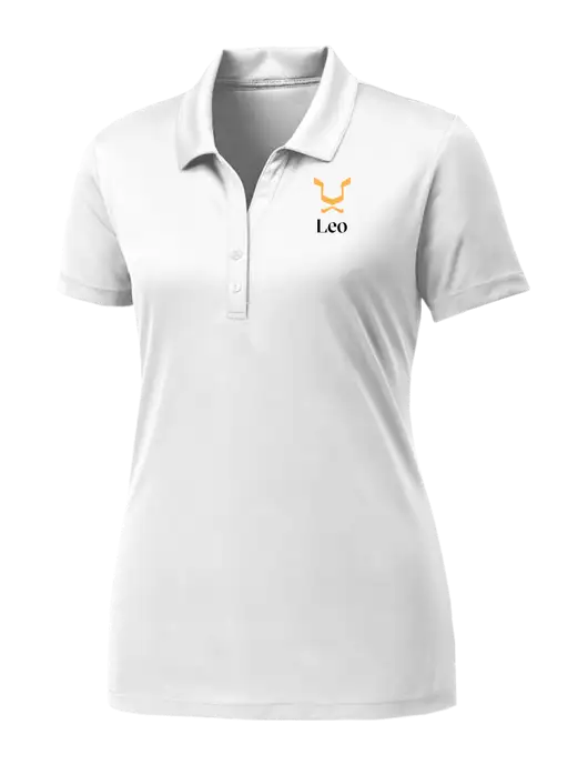 Womens White PosiCharge Competitor Polo w/Leo Logo