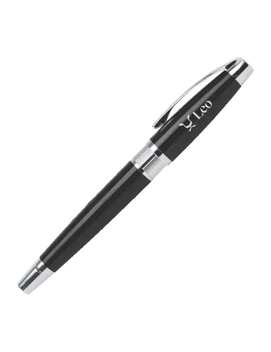 Masscotti Black Rollerball Pen - Black Ink w/Leo Logo