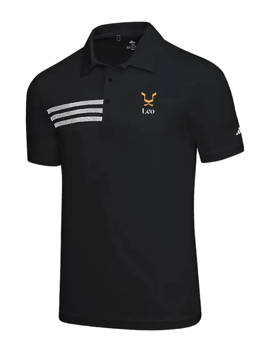 Adidas Black 3 Stripes Chest Polo w/Leo Logo