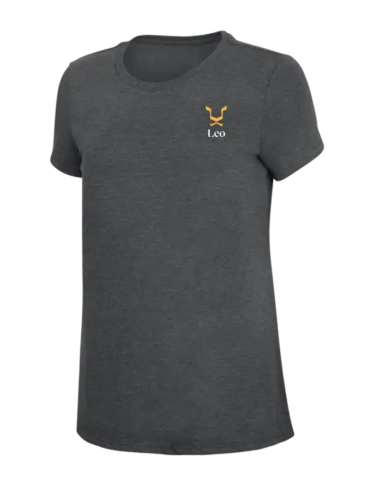 Womens Simply Soft Charcoal 4.5oz Poly/Combed Ring Spun Cotton T-Shirt w/Leo Logo