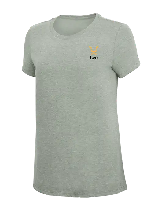 Womens Simply Soft Heathered Light Grey 4.5oz Poly/Combed Ring Spun Cotton T-Shirt w/Leo Logo