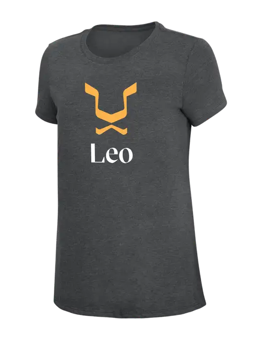 Womens Simply Soft Charcoal 4.5oz Poly/Combed Ring Spun Cotton T-Shirt w/Leo Logo