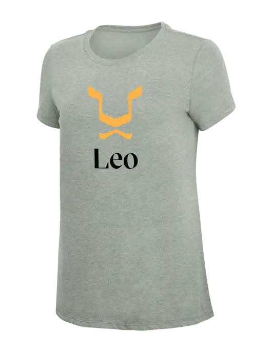 Womens Simply Soft Heathered Light Grey 4.5oz Poly/Combed Ring Spun Cotton T-Shirt w/Leo Logo