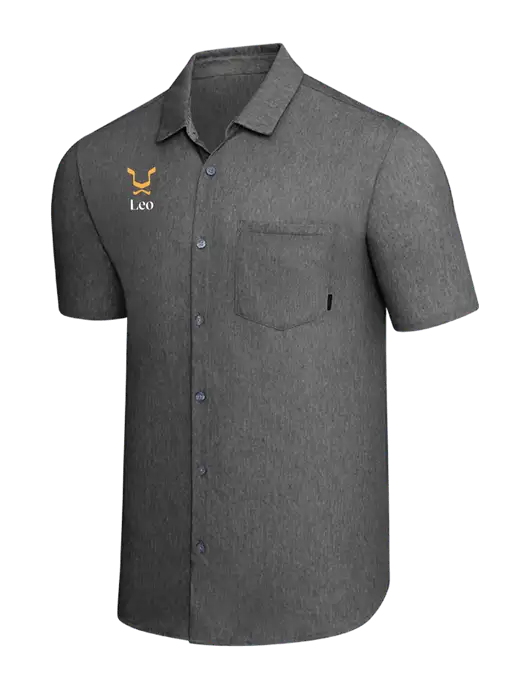 OGIO Dark Grey Heather Extend Short Sleeve Button Up Shirt w/Leo Logo