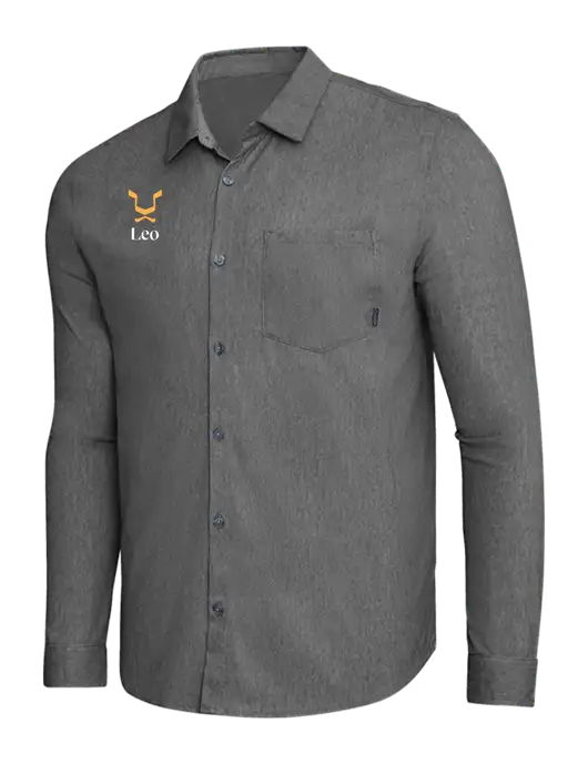 OGIO Dark Grey Heather Extend Long Sleeve Button Up Shirt w/Leo Logo