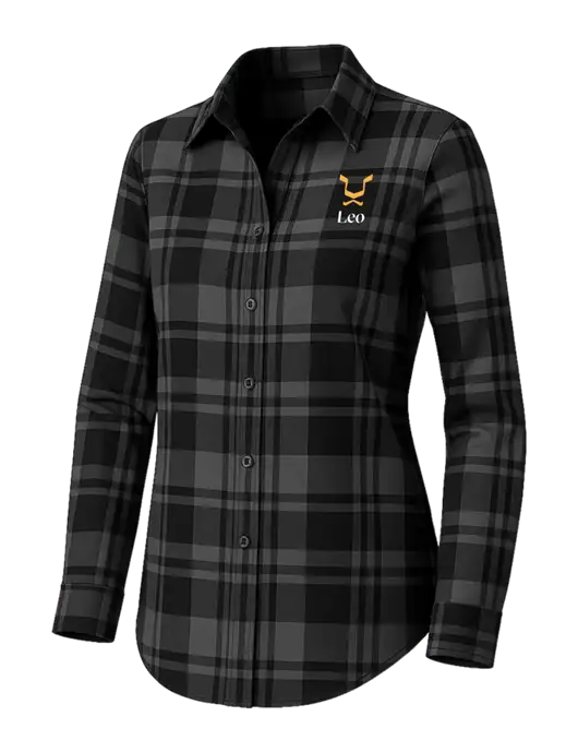 Womens Medium Grey/Black Plaid Flannel Tunic w/Leo Logo