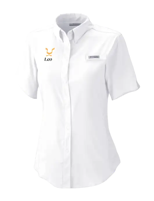 Columbia White Womens PFG Tamiami II Short Sleeve Shirt w/Leo Logo
