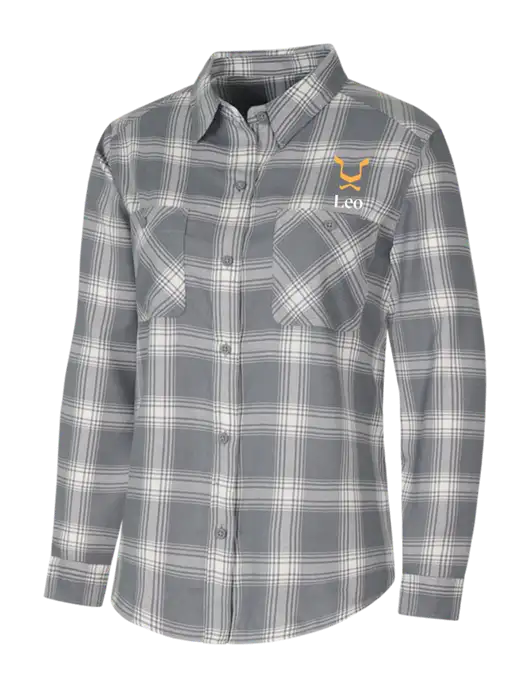 Womens Medium Grey/Cream Plaid Flannel Shirt w/Leo Logo