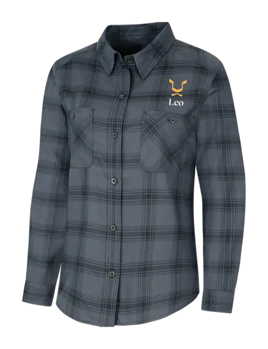 Womens Grey/Black Plaid Flannel Shirt w/Leo Logo