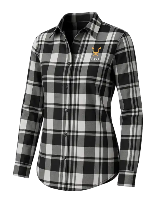 Womens White/Black Plaid Flannel Tunic w/Leo Logo