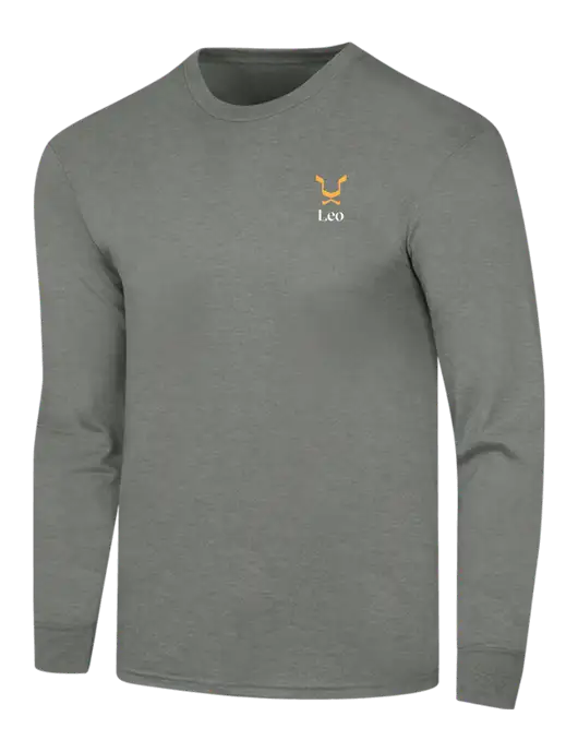 Simply Soft Long Sleeve Heathered Charcoal 4.5 oz, Poly/Combed Ring Spun Cotton T-Shirt w/Leo Logo