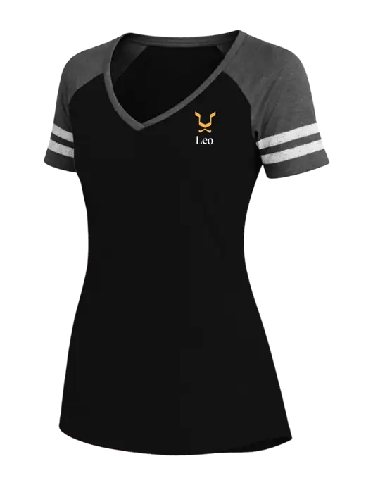 Womens Black/Charcoal Heather V-Neck Game Tee w/Leo Logo