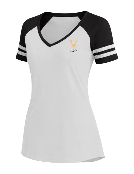 Womens White/Black V-Neck Game Tee w/Leo Logo