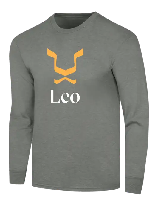 Simply Soft Long Sleeve Heathered Charcoal 4.5 oz, Poly/Combed Ring Spun Cotton T-Shirt w/Leo Logo