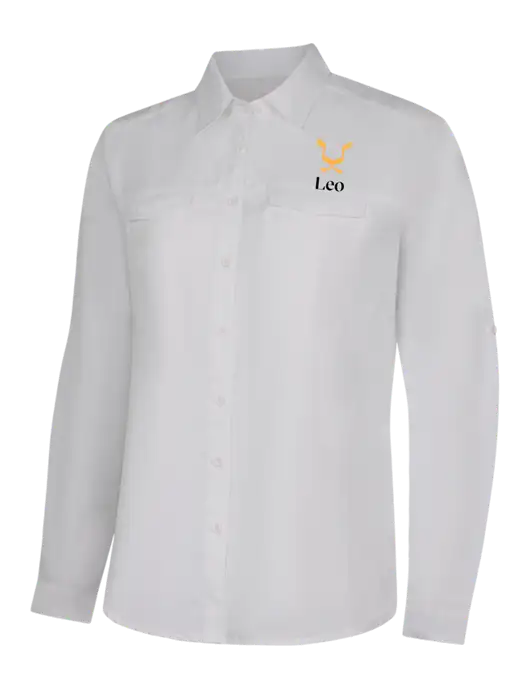 Womens White Long Sleeve UV Daybreak Shirt w/Leo Logo