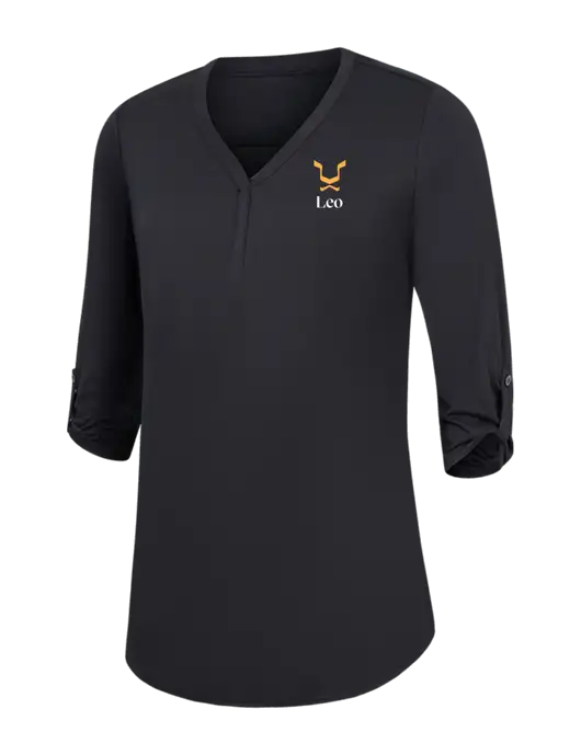 Womens Black City Stretch 3/4-Sleeve Tunic w/Leo Logo
