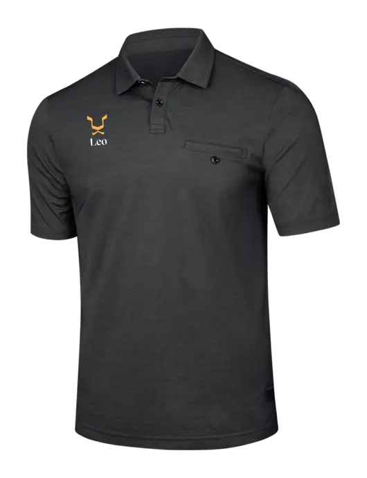 TravisMathew Black Heather Sunsetters Pocket Polo w/Leo Logo