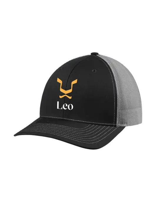 Richardson Adjustable Snapback Original 112 Trucker Cap Black w/Charcoal Mesh w/Leo Logo