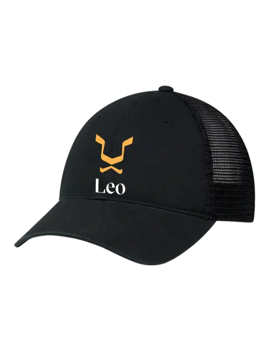 Richardson 111 Garment Washed Trucker Cap Black w/Black Mesh w/Leo Logo