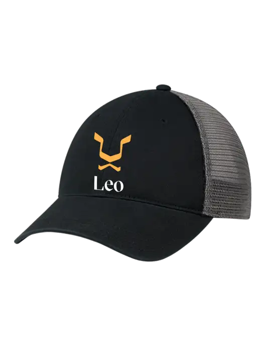 Richardson 111 Garment Washed Trucker Cap Black w/Charcoal Mesh w/Leo Logo
