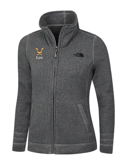 North Face Womens Medium Grey Heather Sweater Fleece Jacket w/Leo Logo