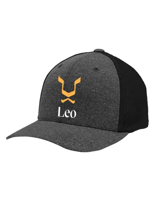 Flexfit Black/Dark Charcoal Heather Melange Mesh Back Trucker Cap w/Leo Logo