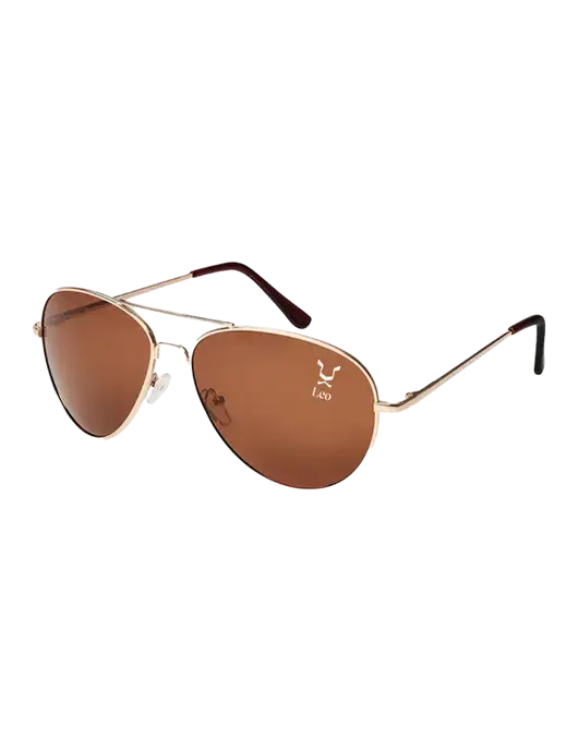 Aviator Coffee Brown with Gold Sunglasses  w/Leo Logo