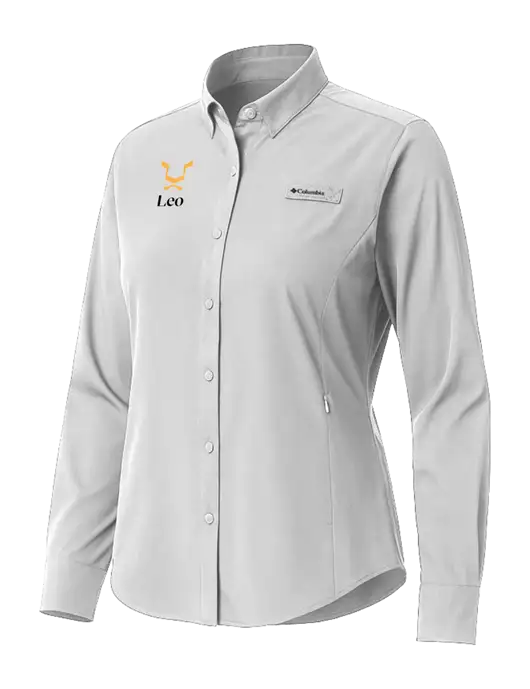 Columbia Grey Womens PFG Tamiami II Long Sleeve Shirt w/Leo Logo