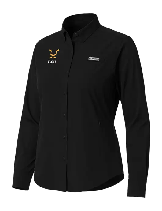 Columbia Black Womens PFG Tamiami II Long Sleeve Shirt w/Leo Logo