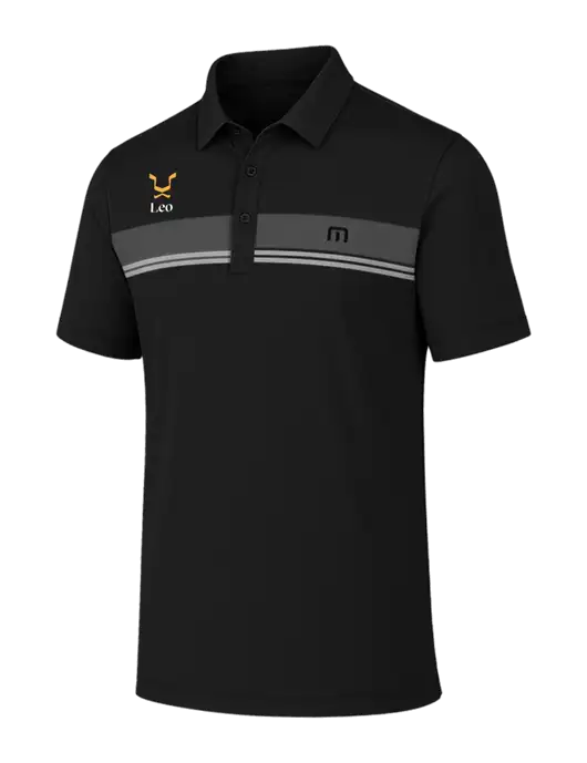 TravisMathew Black Glenview Stripe Polo w/Leo Logo