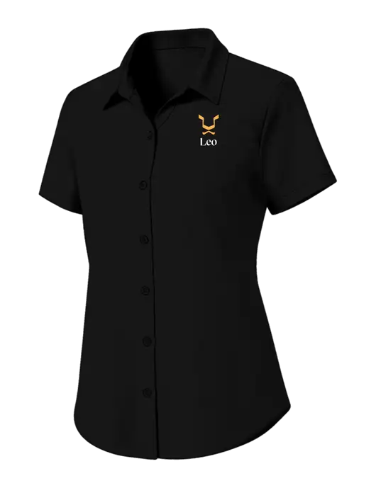 Womens Black Short Sleeve UV Dockside Shirt w/Leo Logo