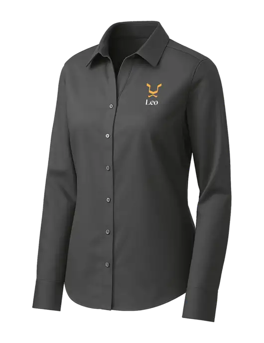 Brooks Brothers Womens Dark Grey Wrinkle-Free Stretch Pinpoint Shirt w/Leo Logo