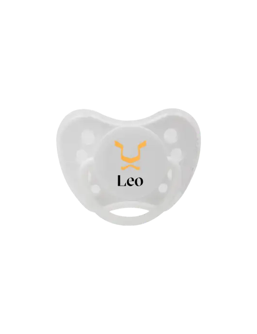 Silicone White Pacifier with Clear Cover w/Leo Logo