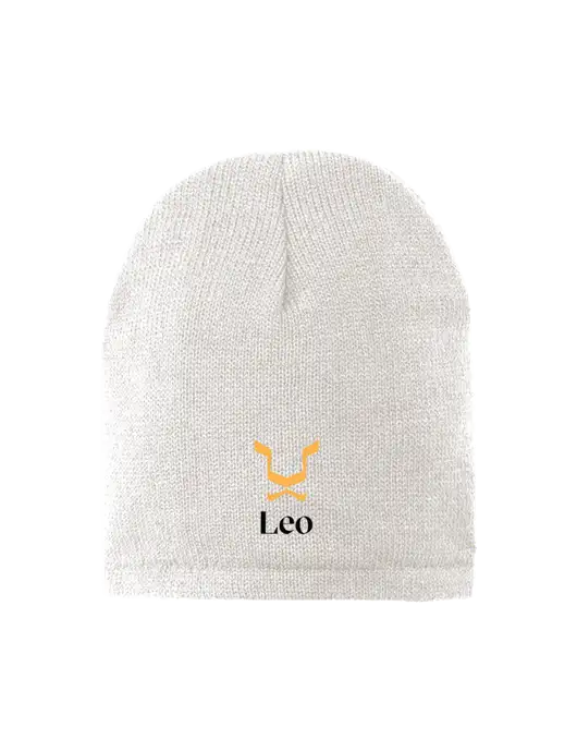 White Fleece-Lined Beanie Cap w/Leo Logo
