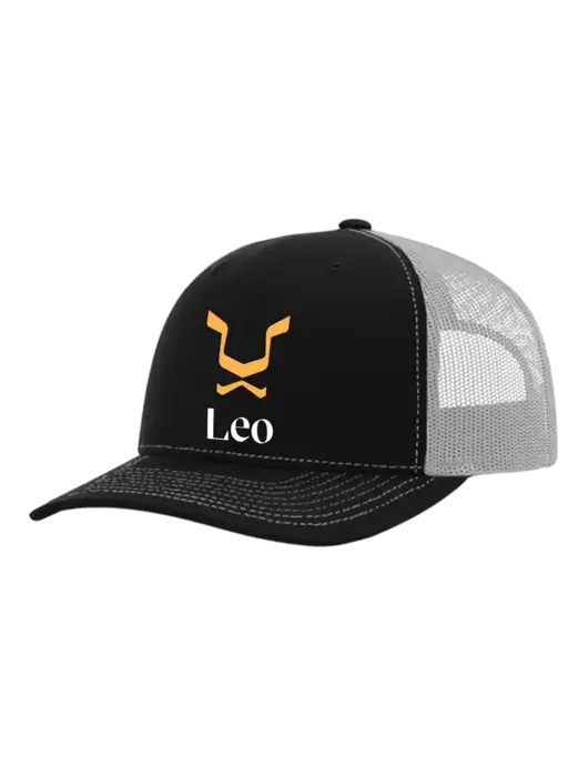 Richardson Adjustable Snapback Original 112 Trucker Cap Black w/White Mesh w/Leo Logo