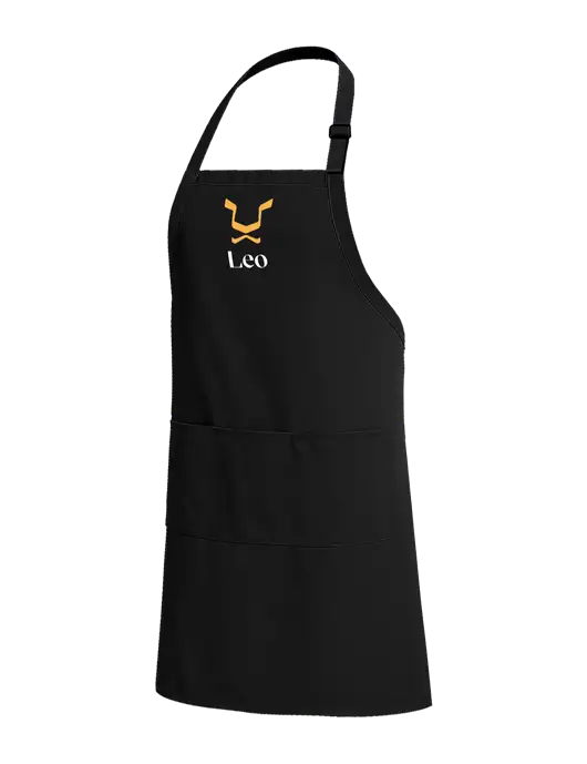 Easy Care Extra Long Bib Black Apron with Stain Release w/Leo Logo