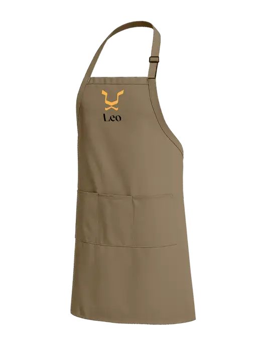 Easy Care Extra Long Bib Dark Tan Apron with Stain Release w/Leo Logo