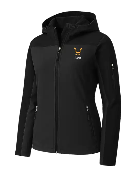 Womens Hooded Core Black Soft Shell Jacket w/Leo Logo