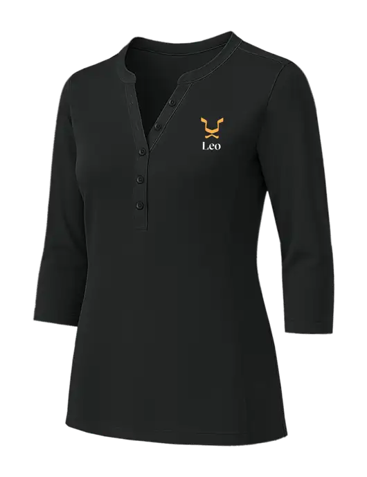 Womens Black UV Choice Pique Henley w/Leo Logo