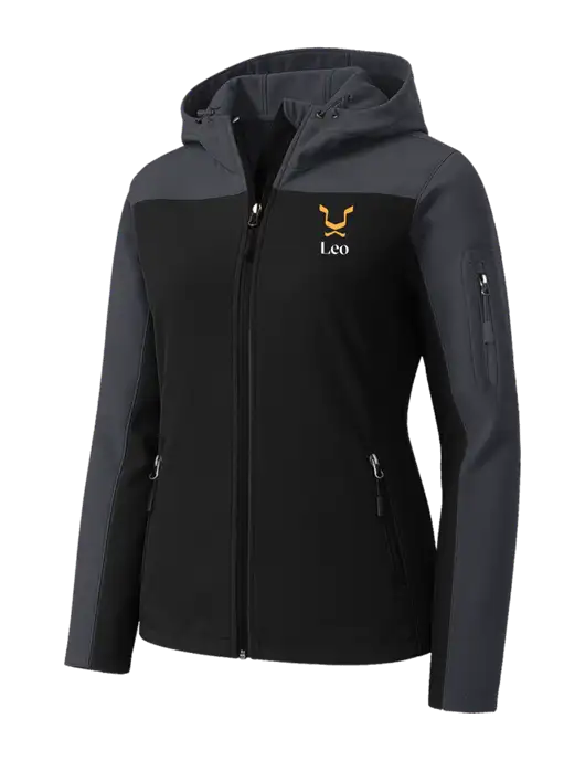 Womens Hooded Core Dark Grey/Black Soft Shell Jacket w/Leo Logo
