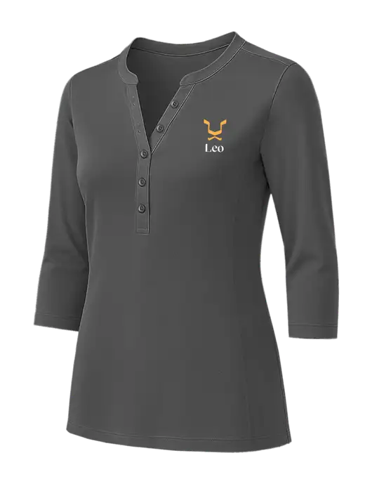 Womens Dark Grey UV Choice Pique Henley w/Leo Logo
