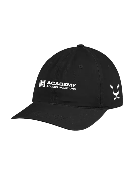 Garment Washed Unstructured Twill Black Cap w/Academy Only Logo, Leo Logo